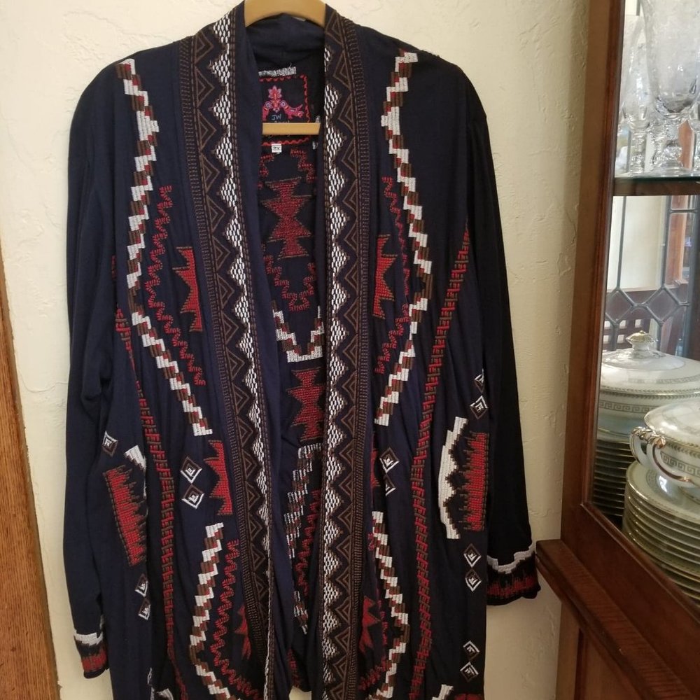 Johnny Was JWLA Joy Light Love 2X Cotton Embroidered Duster Cardigan